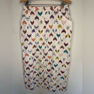 Vintage Kenneth Gordon Cotton White Midi Skirt with Colorful Jockey Silks Horse